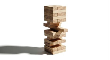 Tense Jenga Tower Mid-Game, Dramatic Studio Lighting