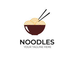 Noodles in bowl food restaurant logo design template