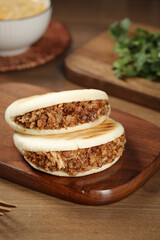 Tongguan Marinated Pork Buns Traditional Shaanxi Chinese Street Food on Wooden Serving Plate