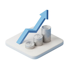 Stylized financial growth illustration with ascending arrow and coin stacks on platform