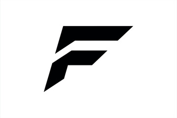 Black abstract letter F shape with sharp angles on white background F letter
