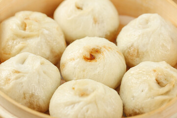 Fresh Xiaolongbao Soup Dumplings Shengzhou Style Chinese Steamed Buns in Bamboo Steamer