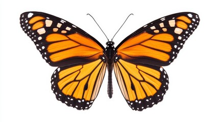 Fototapeta premium Monarch Butterfly Isolated - A vibrant monarch butterfly with orange and black wings, isolated on a clean white background