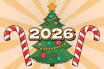Christmas 2026 Celebration with Candy Canes and Festive Tree