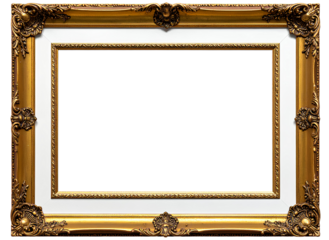 Ornate Antique Gold Picture Frame with White Paper Accents Isolated on Transparent background