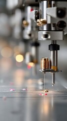 Close Up Of Metallic Sewing Machine Components With Selective Focus And Bokeh Effect
