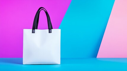 Simple White Tote Bag with Black Handles - A simple white tote bag with black handles, showcasing , utility, and environmental consciousness against a bright backdrop. Perfect for branding mockup