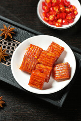 Grilled Pork Belly Squares with Spicy Chili Peppers and Star Anise Asian Gourmet Snacks