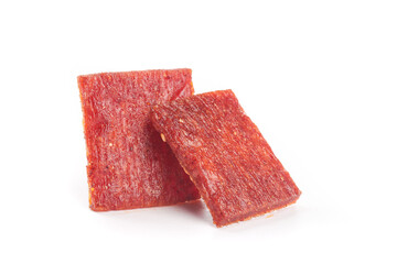Spicy Red Beef Jerky Sticks Isolated on White Background