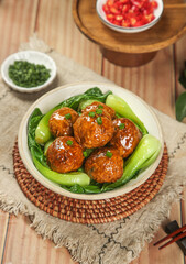 Chinese Lion Head Meatballs Braised with Bok Choy Traditional Asian Cuisine Banquet Dish
