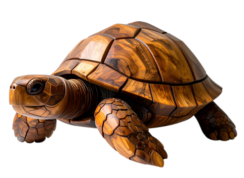 Firefly_Minimalist Geometric Wooden Turtle Sculpture with Smooth Curves, Front View, Isolated