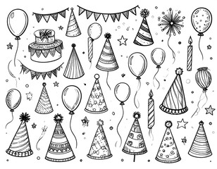 Hand-drawn party supplies doodles
