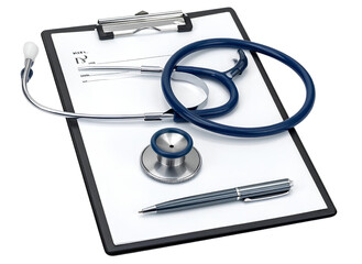 Medical Stethoscope with Prescription Pad and Pen Isolated on Transparent Background
