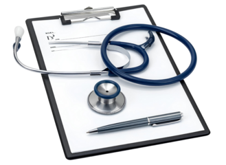 Medical Stethoscope with Prescription Pad and Pen Isolated on Transparent Background