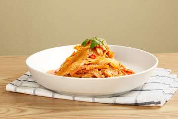 Spicy Asian Tripe Stir-Fry with Red Chilies and Cilantro Garnish Ready to Eat