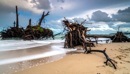 Coastal driftwood scene