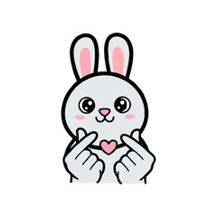 Obraz premium Cute cartoon bunny making heart shape with its fingers