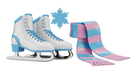 Ice skates with snowflake and striped scarf