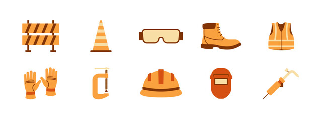Simple set of 10 tools construction icons set. Simple vector illustration in modern thin line style. Outline icons concept.