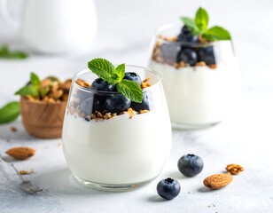 Yogurt parfait with granola and blueberries (1)