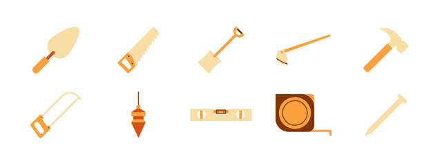 Simple set of 10 tools construction icons set. Simple vector illustration in modern thin line style. Outline icons concept.