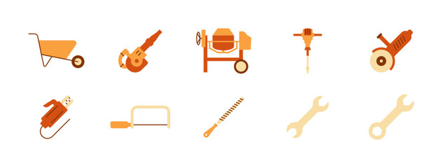 Simple set of 10 tools construction icons set. Simple vector illustration in modern thin line style. Outline icons concept.