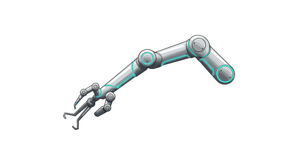 High-angle view of a robotic arm with glowing blue accents on a white background.