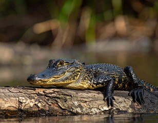 Obraz premium Young alligator resting on log