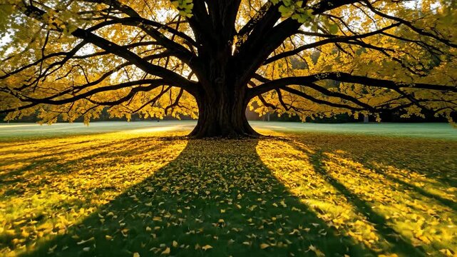 The golden ginkgo tree under the sunshine