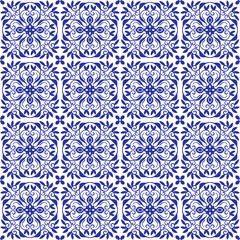 Seamless ethnic geometric botanical pattern for fabric, wallpaper and wrapping paper on a transparent background. PNG file. Indigo blue modern symmetrical textile design.