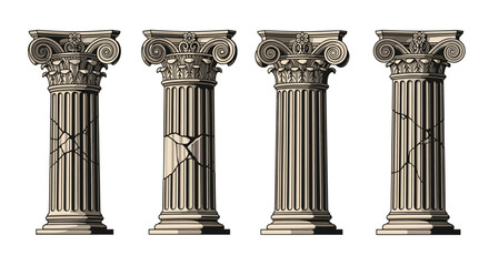 Obraz premium An artistic representation of four intricately detailed ancient Greek Corinthian columns.