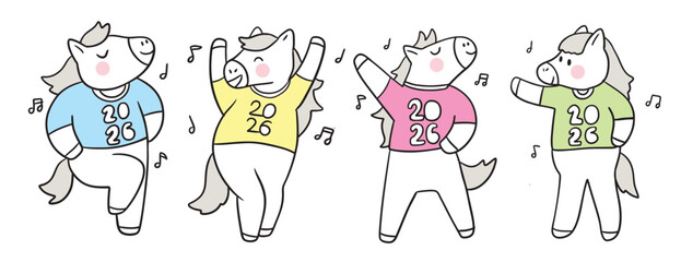 Hand drawn New Year Horse year illustration.