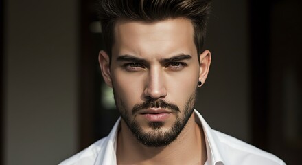 Fototapeta premium Close up portrait of a handsome man with stylish hair and beard