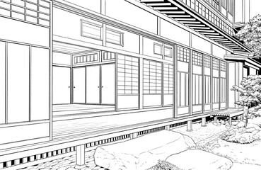 漫画風ペン画イラスト　和風（外観）