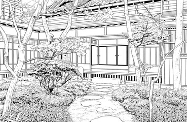 漫画風ペン画イラスト　和風（外観）