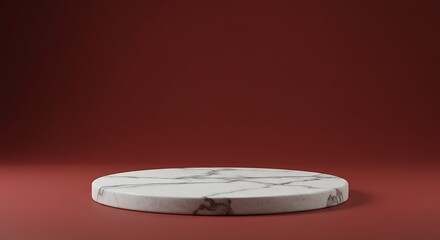 Elegant marble podium on burgundy background for product presentation