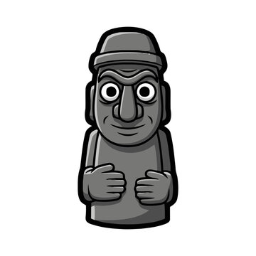 Cartoon dol hareubang, stone statue unique to jeju island, south korea, depicted in simple, stylized, and