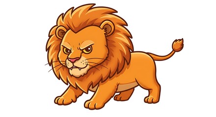Cartoon Lion Crouching with Intense Look on White Background