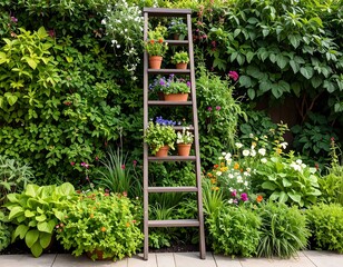 Ladder planter, lush garden wall