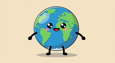 Smiling Globe Cartoon with Arms and Legs Character