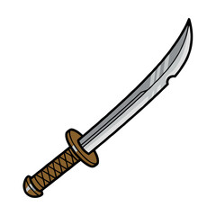 Obraz premium Sharp, curved samurai sword with detailed hilt, showcasing its gleaming blade and intricate handle wrapping, presented in clean, isolated on transparent for historical or martial arts themes