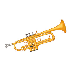 Fototapeta premium Golden brass trumpet with three valves and bell isolated on a transparent background musical instrument