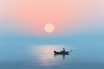 Naklejka premium Fishing man on boat watercraft outdoors horizon.