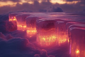 Ice sculptures in the snow.