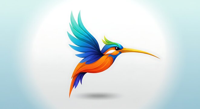 Colorful stylized hummingbird illustration against a gradient background