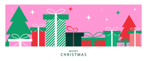 Merry Christmas and Happy New Year cards, posters, holiday covers. Set of greeting Xmas banner templates with typography in modern geometric style for web, social media, print.	