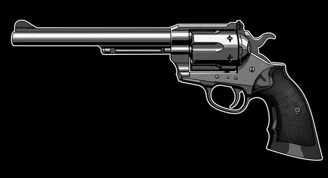 Classic six shooter revolver against black background vector illustration