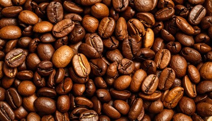 Roasted coffee beans fill the frame, rich brown tones