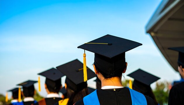 Graduating students, back view