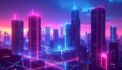 Futuristic Cityscape - Neon Lights and Modern Architecture.